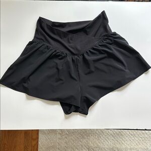 High-Waist Black Skort Shorts with Flared Overlay